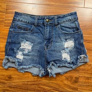Other Follow Juniors Medium Blue Distressed Midrise Frayed Denim Shorts Size 1